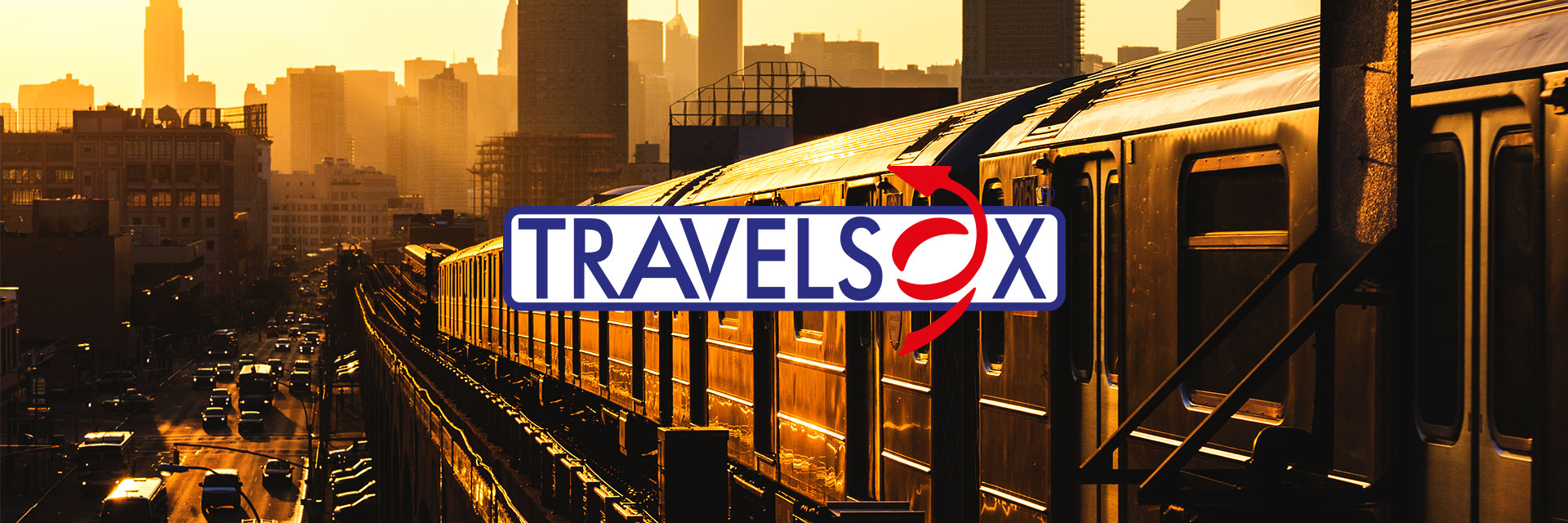 Travelsox logo with a train backdrop.