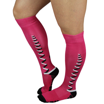 Woman wearing Pink compression socks