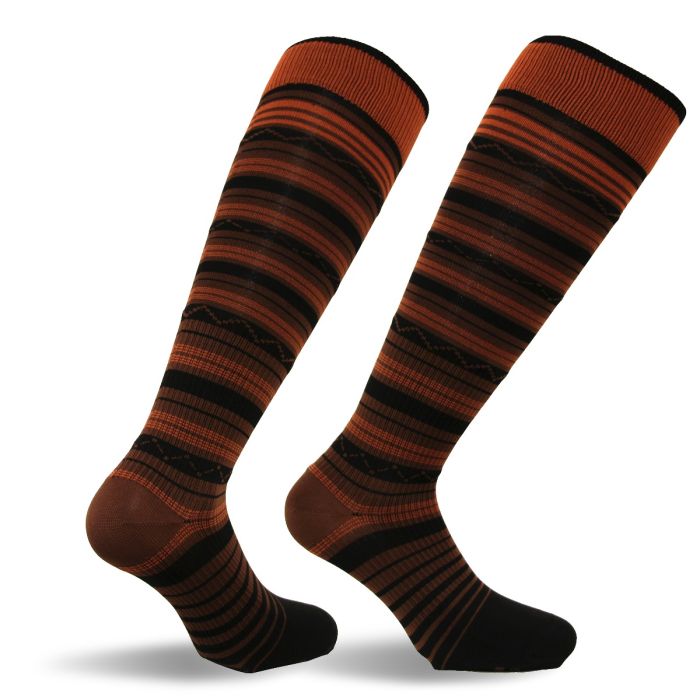 Travel Stripe Compression Socks - Red & Brown Stripes
