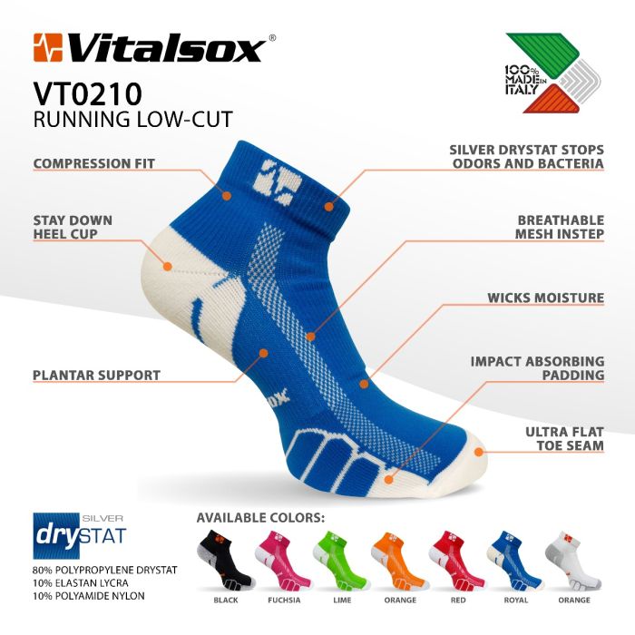 Vitalsox Features for VT0310 Running No-Show sock in blue