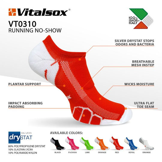 Vitalsox Features for VT0310 Running No-Show sock